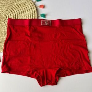 Victoria's Secret Logo Cotton High-Waist Boyshort Panty Lipstick Red XL NEW